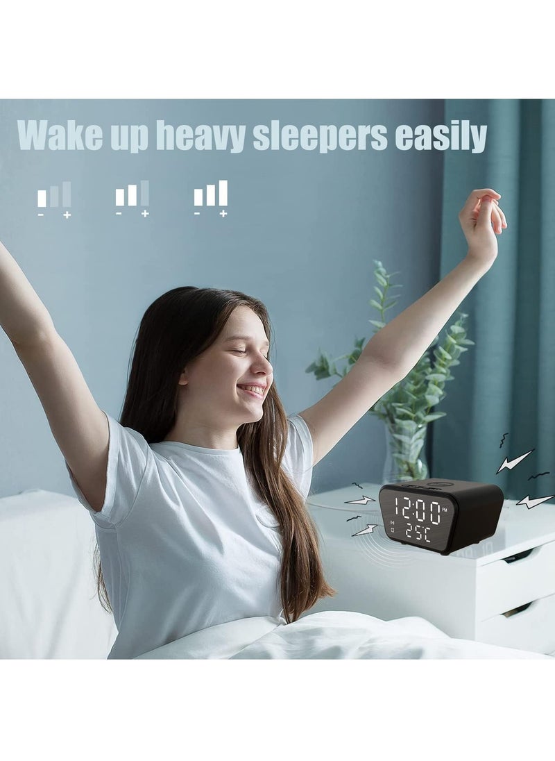 Digital Alarm Clocks with Fast Wireless Charging Snooze Alarm Clock for Heavy Sleepers 4 Brightness Adjustable Time Date Temperature Digital Display Wireless Charging Fit More Phone (White)
