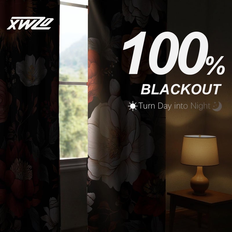 XWZO Boho Floral Blackout Curtains for Bedroom, Flower Patterned Vintage Curtains Mid Century Botanical Printed Black Out Curtain 84 Inch Length 2 Panels for Living Room Grommet Top Bohemian Decor - Image 3