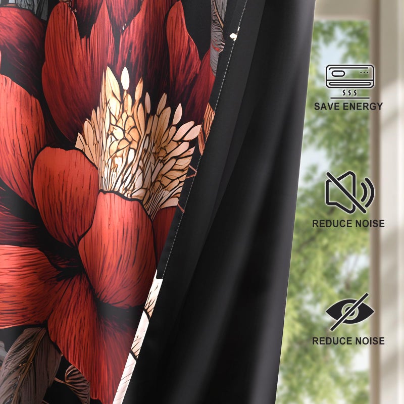 XWZO Boho Floral Blackout Curtains for Bedroom, Flower Patterned Vintage Curtains Mid Century Botanical Printed Black Out Curtain 84 Inch Length 2 Panels for Living Room Grommet Top Bohemian Decor - Image 5