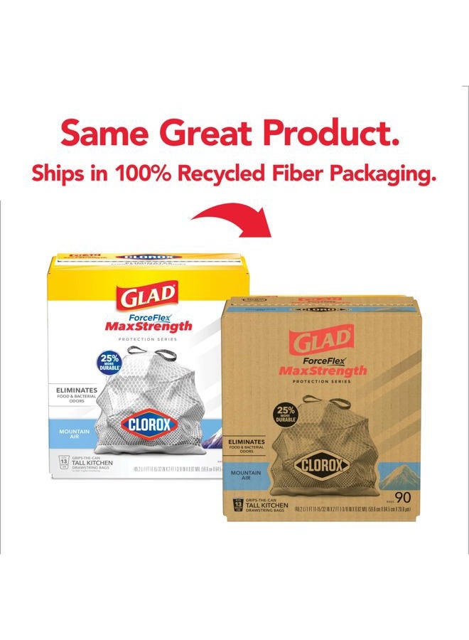 Glad أكياس القمامة ForceFlex MaxStrength مع كلوركس، 13 جالون، هواء الجبل، 90 قطعة، قد يختلف التعبئة - Image 2
