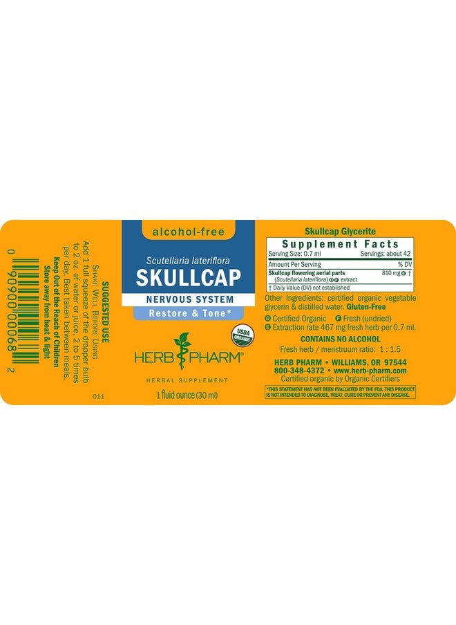 HERB PHARM Certified Organic Skullcap Liquid Extract For Nervous System Support 1 Fl Oz  - Image 3