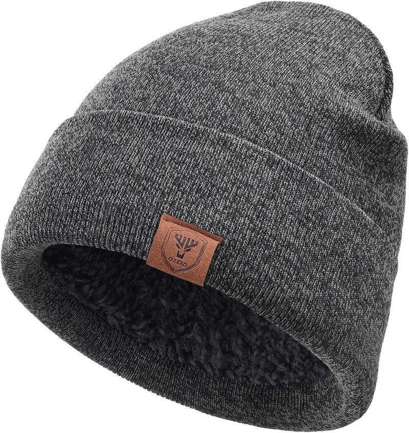 OZERO Winter Beanie Hat for Men Women: Thermal Thick Polar Fleece Lining Knit Cuffed Beanie Hats Warm Caps for Cold Weather Running, Hiking, Travel - Image 1