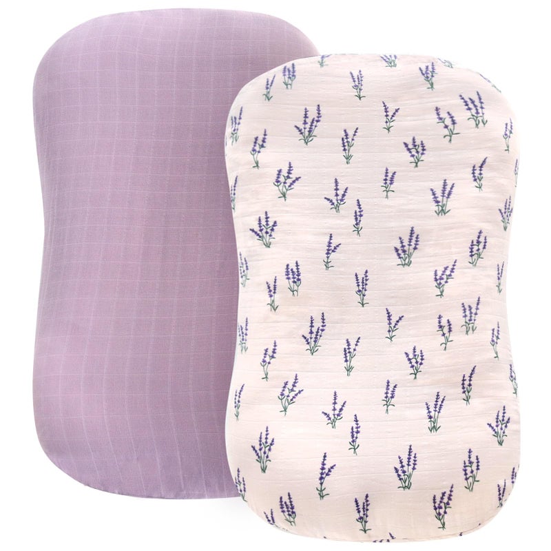 LifeTree Muslin Baby Lounger Cover Newborn Slipcover Lounger Cover for Boys Girls Infant Soft Organic Cotton Cover Only Lavender and Mauve Pattern 307in x 20in - Image 2