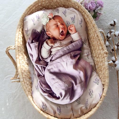 LifeTree Muslin Baby Lounger Cover Newborn Slipcover Lounger Cover for Boys Girls Infant Soft Organic Cotton Cover Only Lavender and Mauve Pattern 307in x 20in - Image 3
