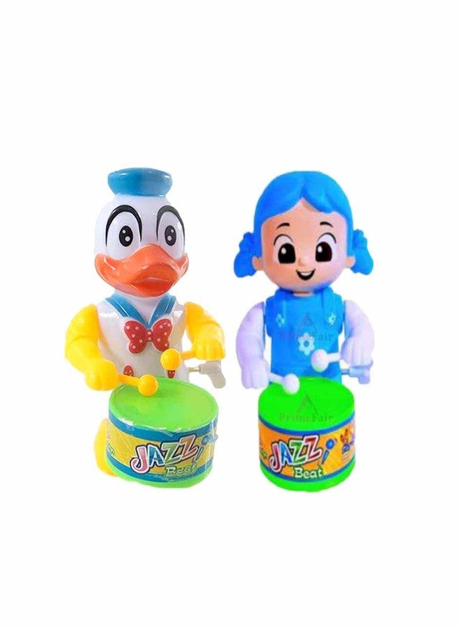 ROSEFAIR Cute Drummer Toy with Drumming and Dancing Action for Kids Baby Rattle Toys Set Toddler Kids Key-Operated Toys Kids (DUCK-BLUE-PAC-02) - Image 1