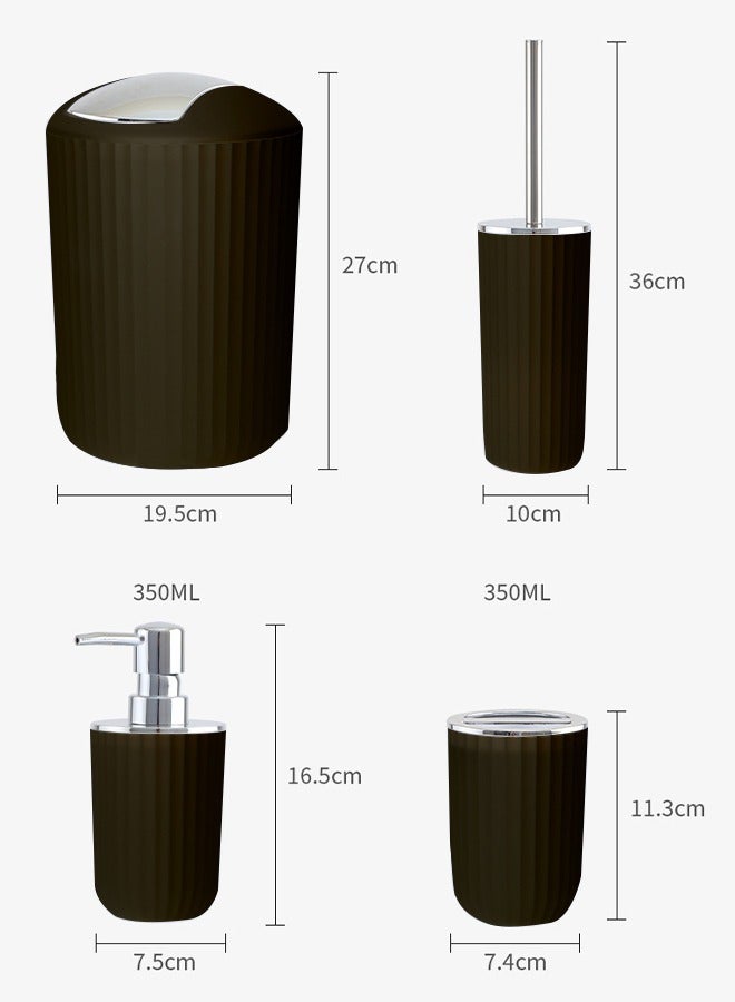 DUNISO 8 pieces of Bathroom accessories set ,plastic gift set, corrugated round electroplating bathroom set, with lotion bottle, toothbrush cup, mouthwash cup, soap tray, toilet brush, trash can, cotton swab box and tray (black) - Image 2