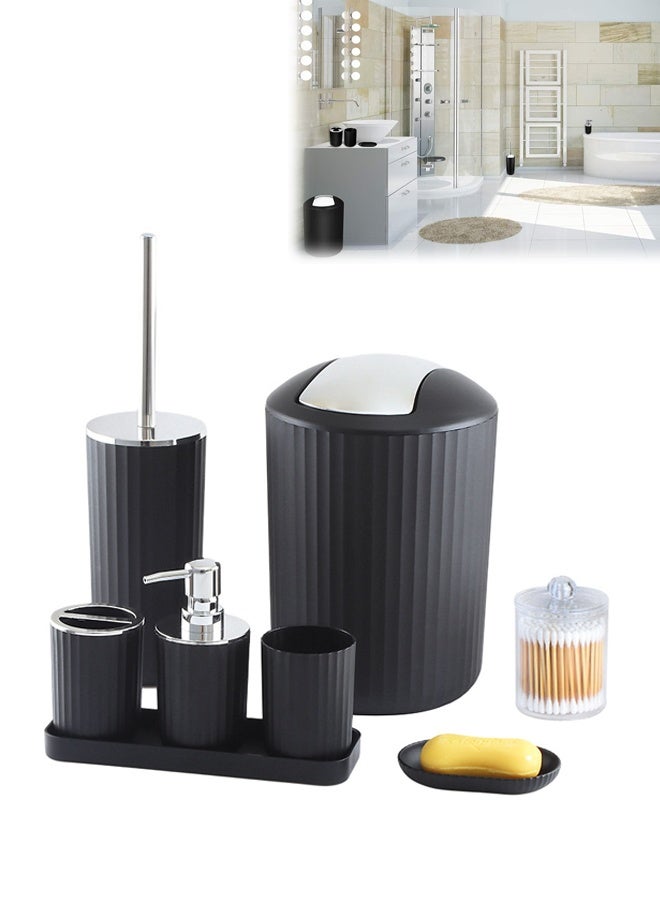 DUNISO Bathroom Accessories Set 8 Piece Bath Ensemble Includes Soap Dispenser, Toothbrush Holder, Toothbrush Cup, Soap Dish for Decorative Countertop and Housewarming Gift, Black - Image 1