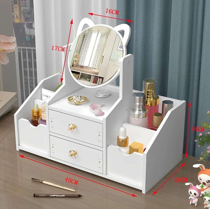 Parshya Cosmetic Organizer Box with Mirror Drawers Storage Plastic Stationary Box | Make Up Organiser for Women - Image 3