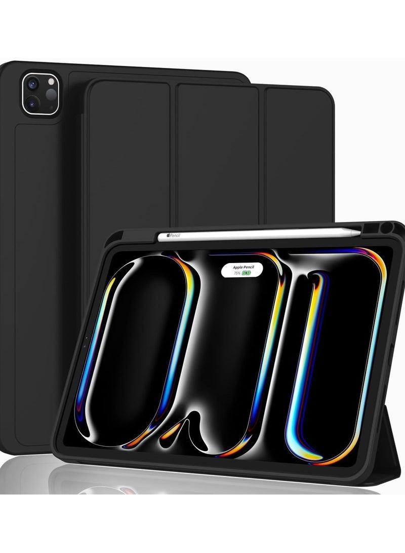erorex iPad Pro 11 Inch Case 2024 M4 with Pencil Holder, Trifold Stand with TPU Back Shockproof Case for iPad Pro 11 2024 Support Apple Pencil Pro/USB-C (Black) - Image 1