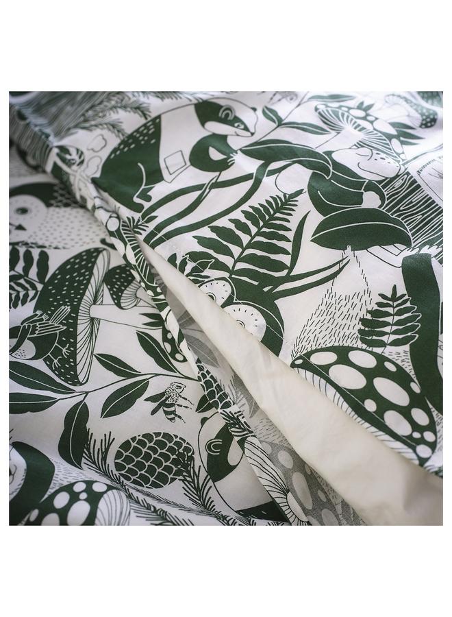 Zaboon Duvet cover and pillowcase, white green/forest pattern, 150x200/50x80 cm - Image 4