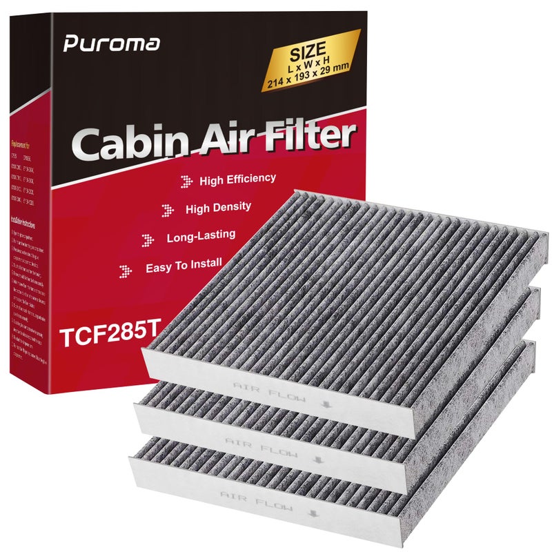 Puroma Cabin Air Filter with Activated Carbon Replacement for CP285 CF10285 Toyota Camry RAV4 Highlander Corolla 4Runner Tundra Prius Sienna Lexus Scion Subaru Jaguar 3 pcs