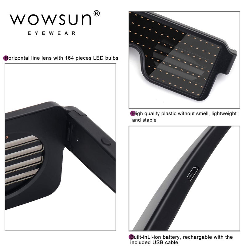 WOWSUN LED Glasses - Light Up Dynamic Party Favor Festival Christmas USB Rechargeable LED Rave Glowing Flashing Glasses - Image 3
