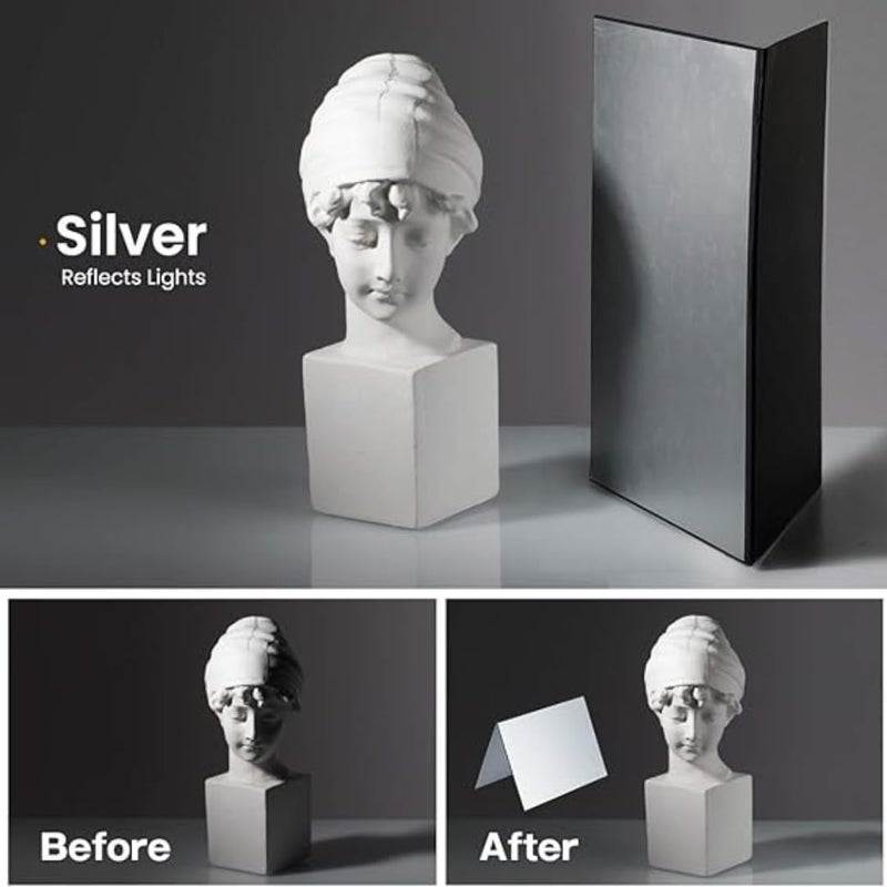 Smiledrive ® 3-in-1 Photography Reflector Board – Foldable Light Diffuser for Product Photography, Camera Reflector Panel for Still Life & Tabletop Shoots – 42 x 30 cm Black, White & Silver Reflectors - Image 5