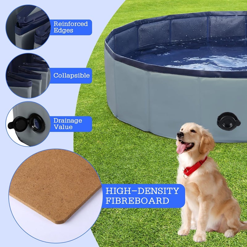 Eooqi Foldable Dog Bath Swimming Pool Plastic Kiddie Pool Professional Tub Collapsible Grooming Bathtub for Pets Kids Baby and Toddler, 32 x 8 Inches Blue (Gray, S - 32'' x 8'') - Image 3