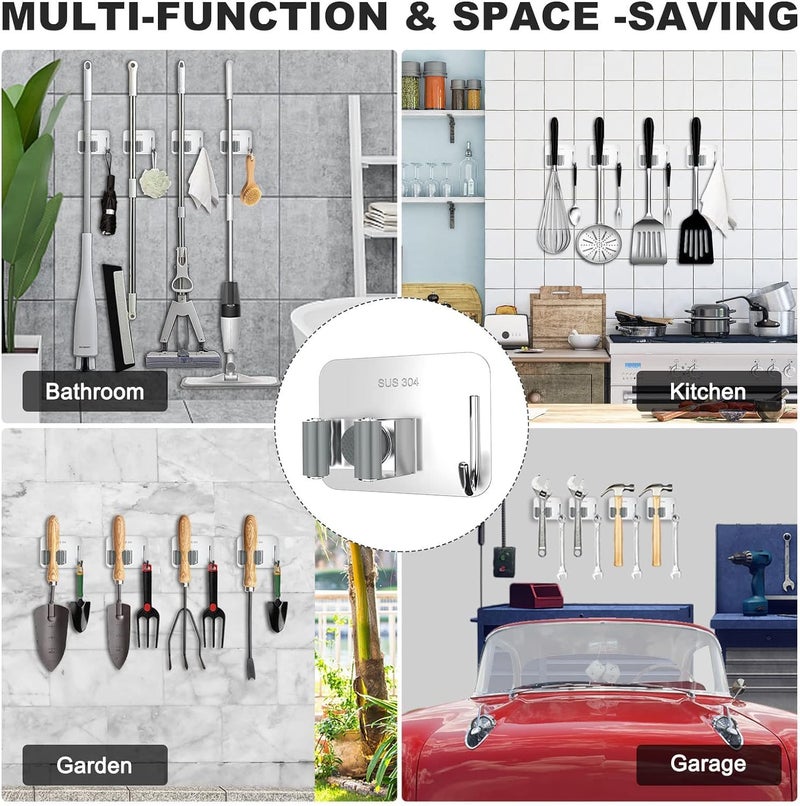 Adhegrip 2 Pack Broom Holder Wall Mounted Hook,mop Holder for Wall, Broom Holder, self Adhesive Holder Stand to Mount Cleaning Brush Stick Hanger, Wiper Organizer Storage, Hook for Bathroom, Home - Image 5