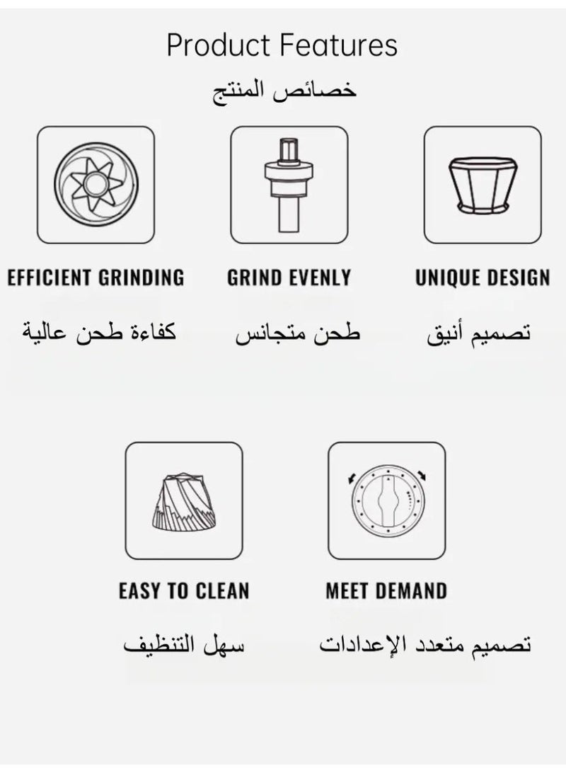 مطحنة قهوة يدوية مع خشونة قابلة للتعديل، شفرة سيراميك، محمولة للمنزل والمكتب والسفر - Image 3