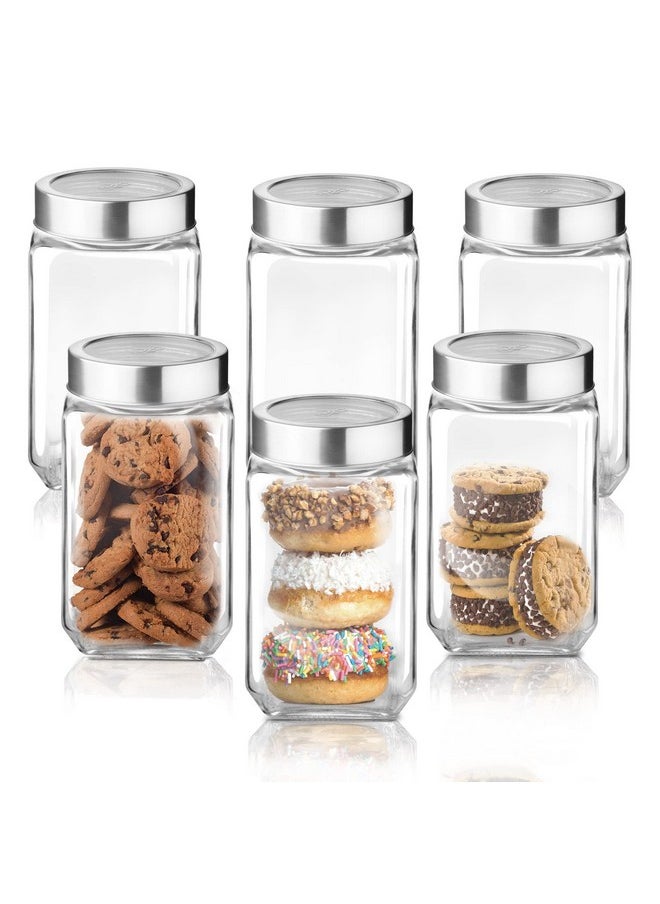 TREO - Treo By Milton Cube Storage Glass Jar, Set Of 6, 800 Ml Each, Transparent | Bpa Free | Storage Jar | Kitchen Organizer | Modular | Multipurpose Jar, Brown - Image 1