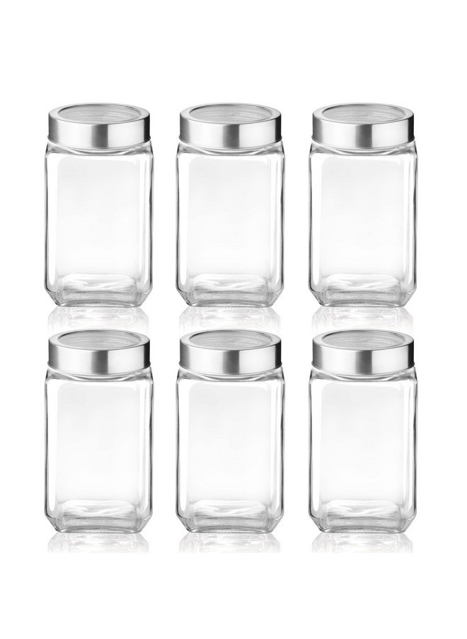 TREO - Treo By Milton Cube Storage Glass Jar, Set Of 6, 800 Ml Each, Transparent | Bpa Free | Storage Jar | Kitchen Organizer | Modular | Multipurpose Jar, Brown - Image 1