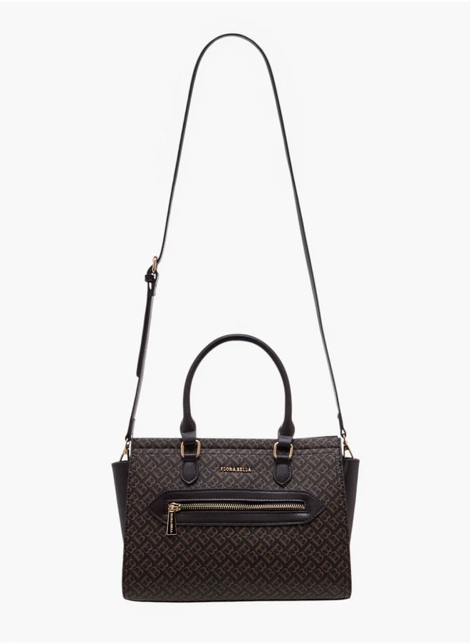 فلورا بيلا من شو إكسبرس Monogram Print Tote Bag with Double Handle and Zip Closure