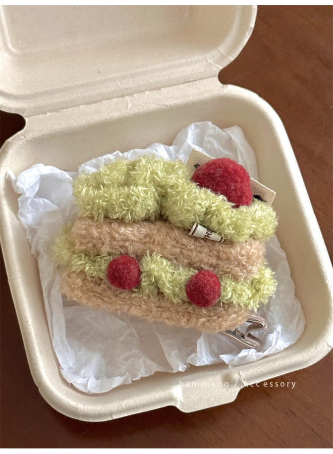 Fun Cute Plush Dessert House Necklace Pendant Cute Cake Cherry Accessories Sweet Strawberry Neck Jewelry-Specifications:Matcha Cake Hairpin - Image 1