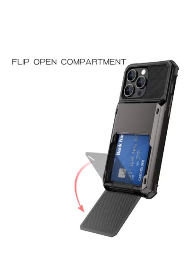 GULFLINK Full Protection Shockproof Casing Card Holder Case Dual Layer Hard Case For iPhone 15 Pro Max Grey - Image 2