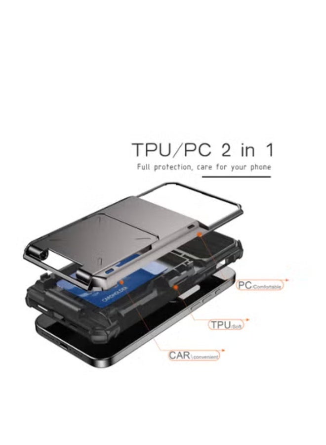 GULFLINK Full Protection Shockproof Casing Card Holder Case Dual Layer Hard Case For iPhone 15 Pro Max Grey - Image 5