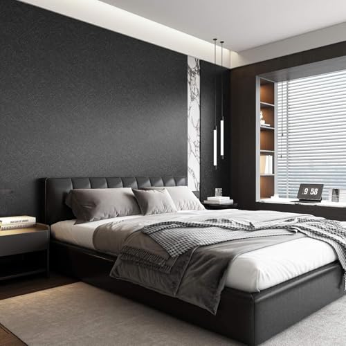 Abyssaly 15.7" X 118" Black Silk Wallpaper Embossed Self Adhesive Peel and Stick Wallpaper Contact Paper Removable Waterproof Kitchen Vinyl Wrap Cabinet Furniture Textured Renter Friendly Wall Gift Paper - Image 3
