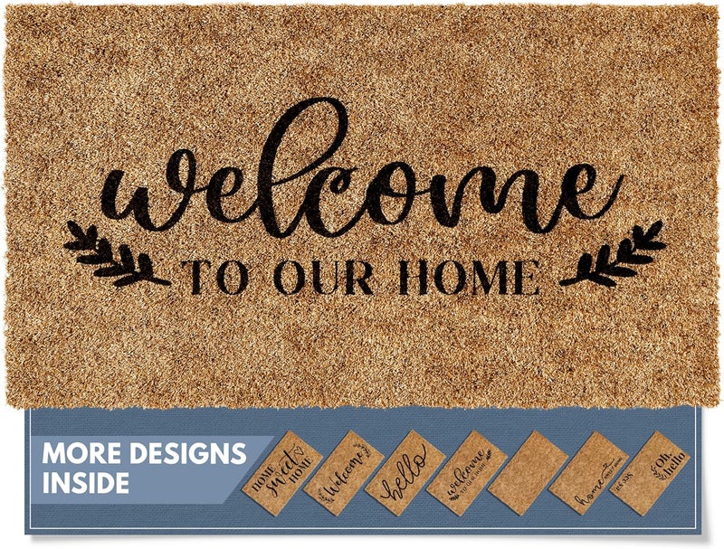BARNYARD DESIGNS ‘Welcome to Our Home’ Doormat Welcome Mat for Outdoors, Large Front Door Entrance Mat, 30x17, Brown - Image 1