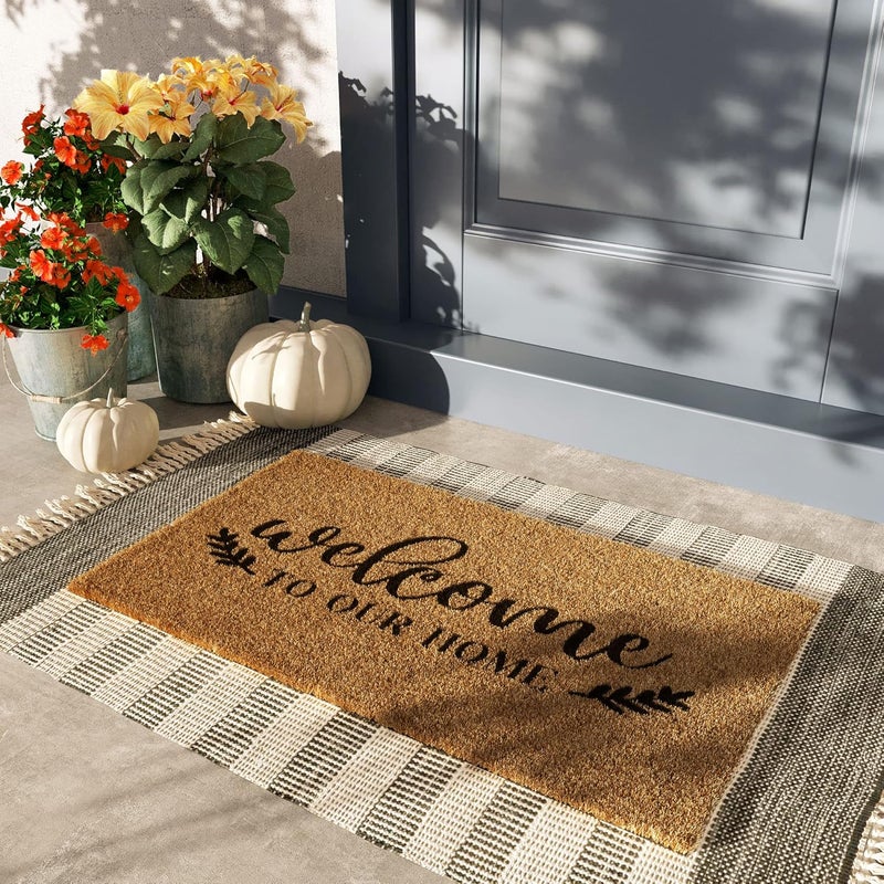 BARNYARD DESIGNS ‘Welcome to Our Home’ Doormat Welcome Mat for Outdoors, Large Front Door Entrance Mat, 30x17, Brown - Image 2