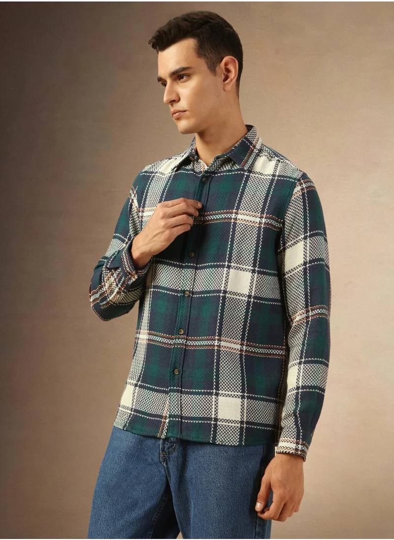 Dennis Lingo Men's Navy 100% Cotton Checkered Shirt