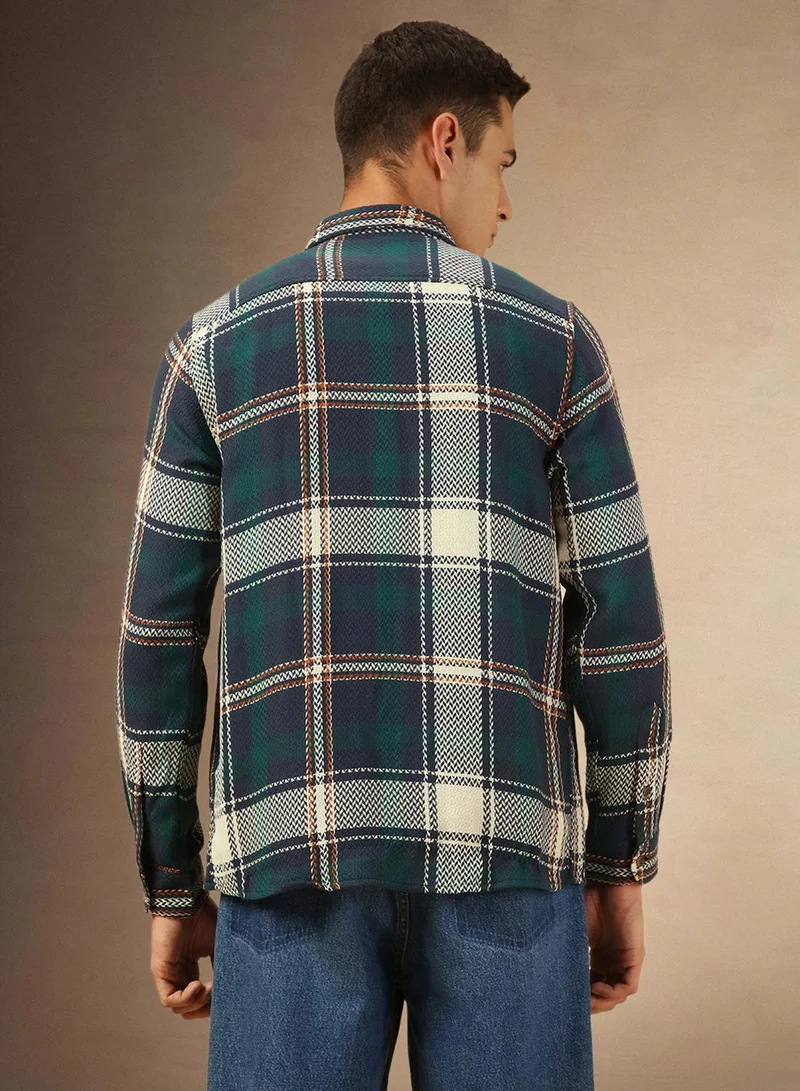 Dennis Lingo Men's Navy 100% Cotton Checkered Shirt