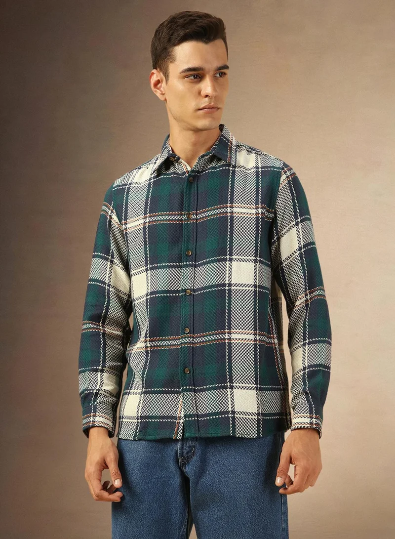 Dennis Lingo Men's Navy 100% Cotton Checkered Shirt