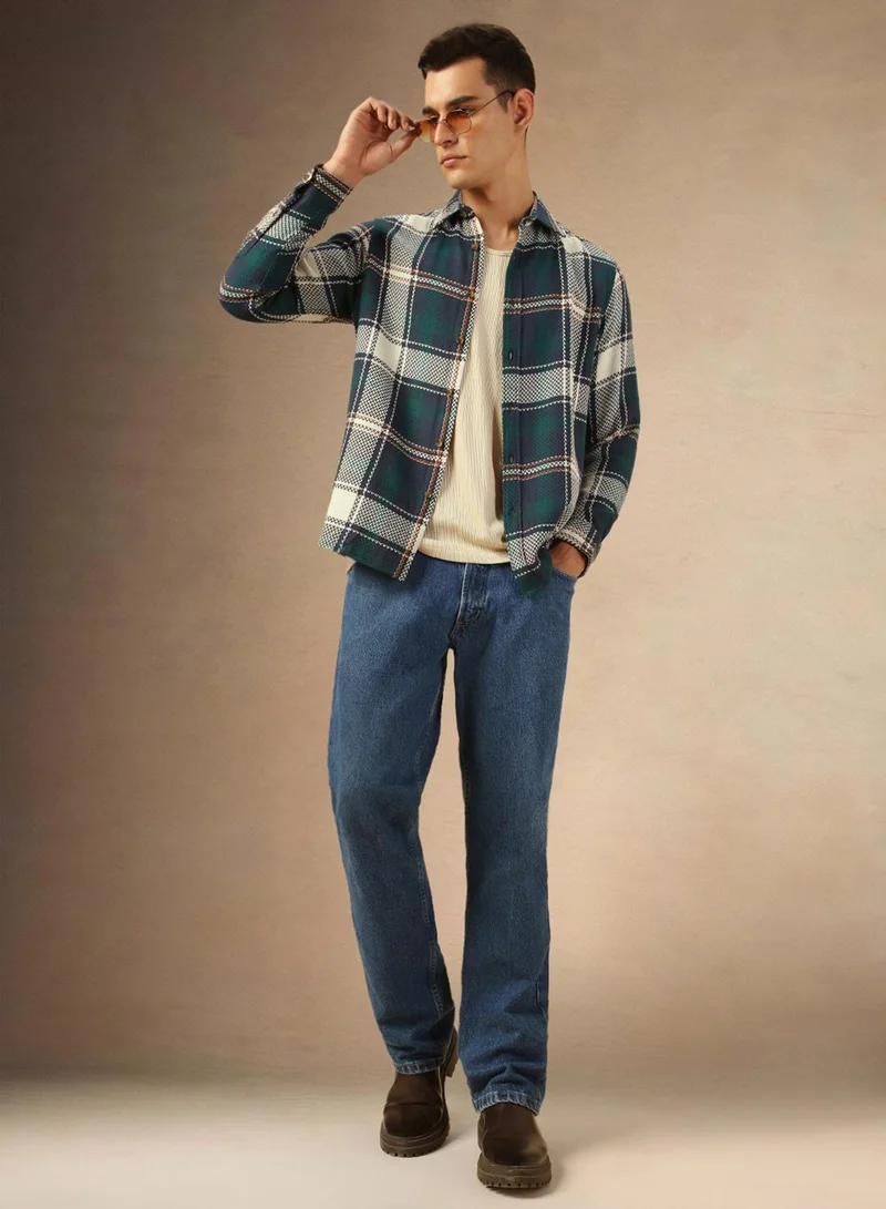 Dennis Lingo Men's Navy 100% Cotton Checkered Shirt