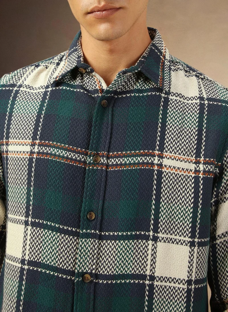 Dennis Lingo Men's Navy 100% Cotton Checkered Shirt