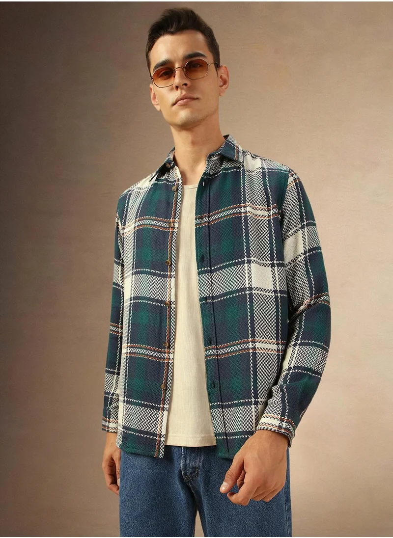 Dennis Lingo Men's Navy 100% Cotton Checkered Shirt
