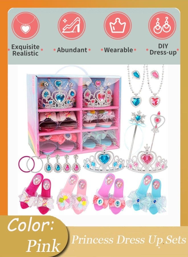 Princess Dress Up Sets for Little Girls Age 3 4 5 6 Kids Girls Role Play Set Gift with Princess Dresses, Princess Shoes Pretend Play Birthday Gift - Image 1