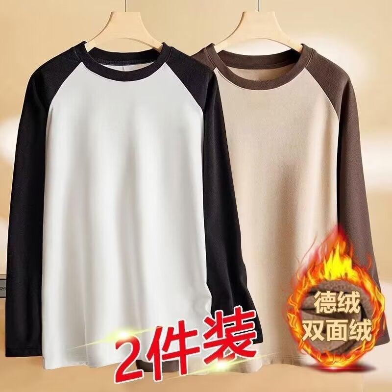 قميص طويل الأكمام من المخمل مزدوج الجوانب للرجال بتصميم راجلان لخريف وشتاء  جديد موضة الشارع العالية بألوان متباينة دافئ رمادي داكن - Image 4