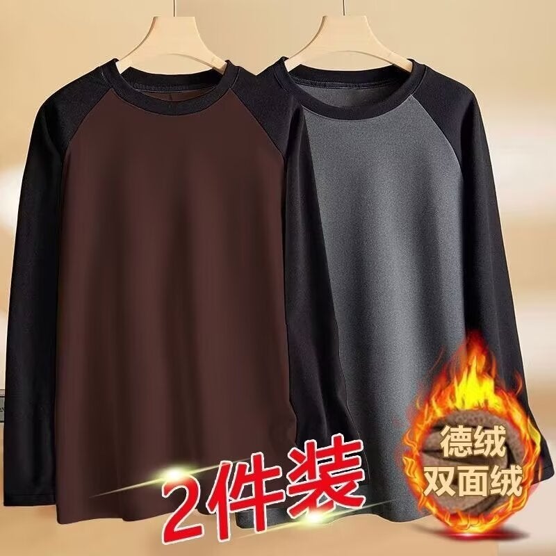 قميص طويل الأكمام من المخمل مزدوج الجوانب للرجال بتصميم راجلان لخريف وشتاء  جديد موضة الشارع العالية بألوان متباينة دافئ رمادي داكن - Image 3