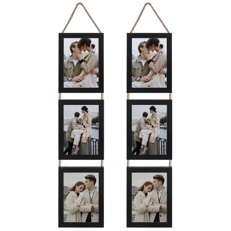 Lavezee 5x7 Collage Triple Picture Frames Set Black 6 Opening Hanging Vertical Frame Made to Display 5 by 7 Inch Photo Print for Wall Decor