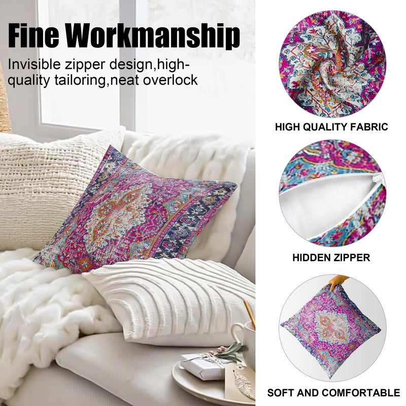 ZSYTZL Boho Throw Pillow Covers 18x18 inch Set of 2,Soft Pillowcases Bohemia Carpet Printing Pattern Decorative Sofa Living Room Bed Square Pillow Case Cushion Cover-Purple - Image 4