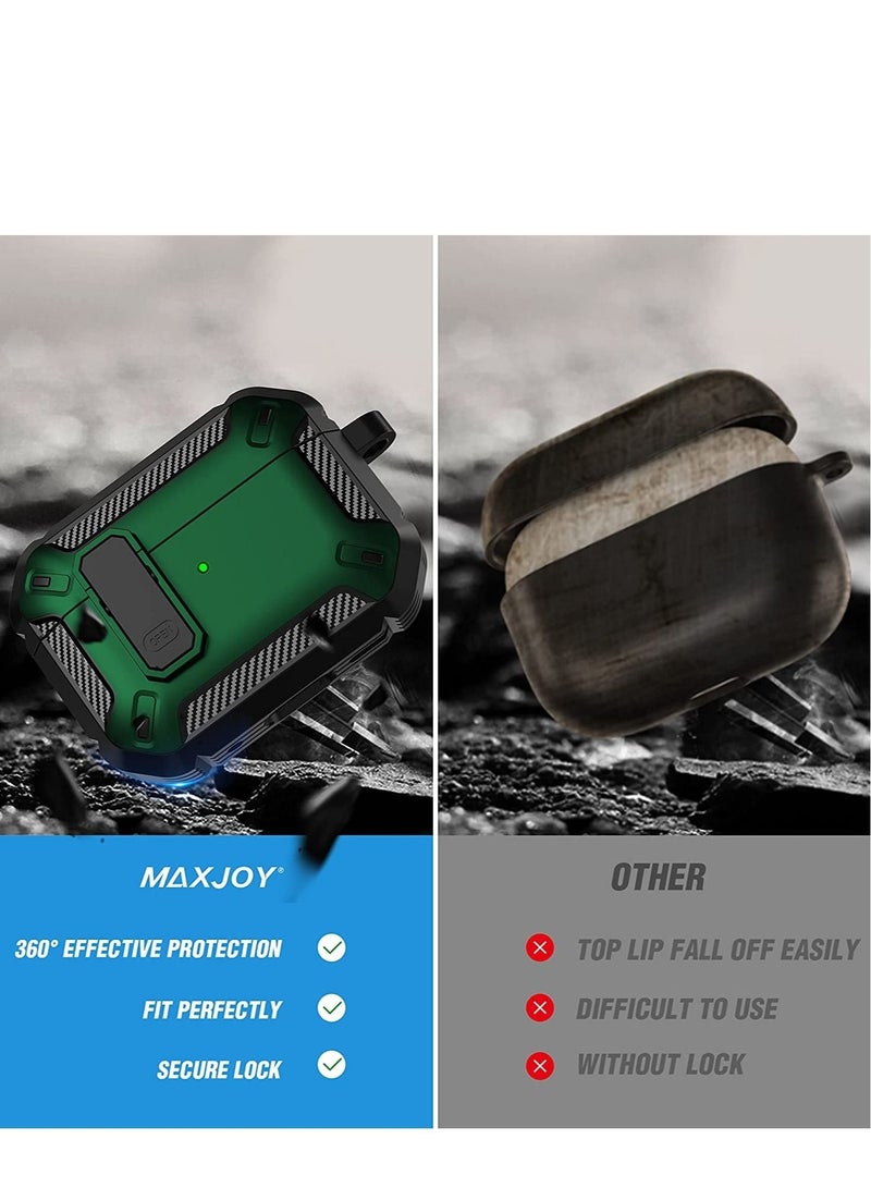تايجر AirPods Pro 3rd Generation Case Cover  – Rugged Shockproof Hard Protective Case with Secure Lock, Dustproof Anti-Slip Shell, Keychain Clip for Easy Carry, Compatible with AirPods Pro Gen 3 – Green - Image 5