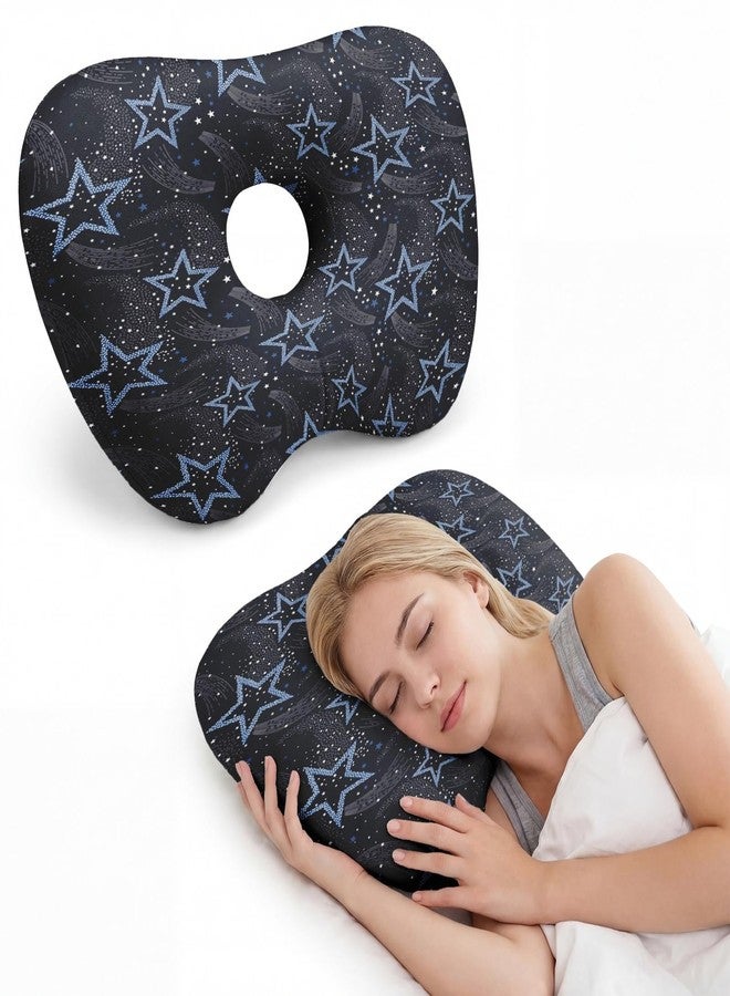 Sanwarm Ear Piercing Pillow for Side Sleepers, Ear Pillow with Hole Adjustable Design for Ear Pressure Comfort Cotton Cover Polyester Filling 17.3 x 12.6 in, Star - Image 1
