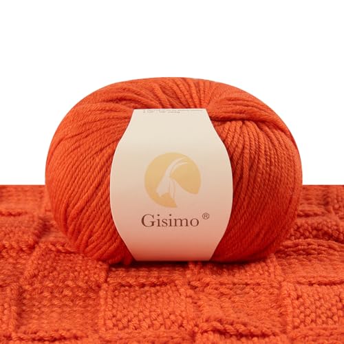 Gisimo 100% Merino Wool Yarn, 6-Ply Luxurious and Soft Yarn for Hand Knitting & Crocheting, 1.76 OZ/50g, 127 yds/116 Meters(Brick Orange, 1 Ball) - Image 1