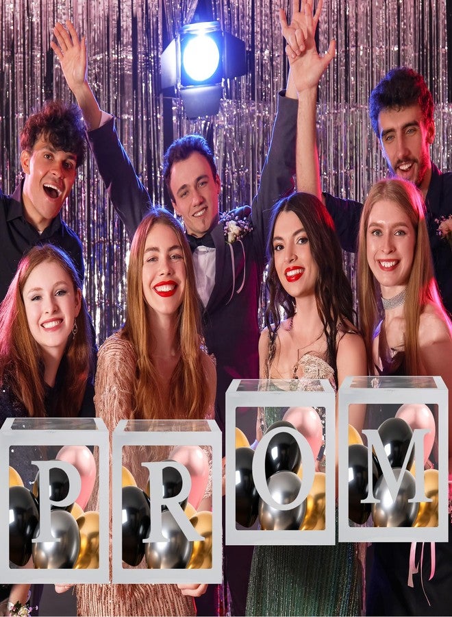 مجموعة صناديق بالونات شفافة من تراندرفت، 4 قطع، مزينة بأحرف، مقاس 11.8 × 11.8 × 11.8 بوصة، مستلزمات حفلات التخرج من المدارس الثانوية والجامعات (حفلات التخرج، فضي) - Image 4