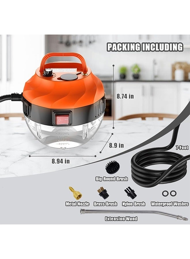 عربست جهاز تنظيف بالبخار محمول - منظف بخار عالي الضغط 3 بار مع مكنسة بخار 6 فراشي: تنظيف المطبخ/السيارات/الحمامات ببخار 105°℃ (1.3 لتر، 2500W) - Image 2