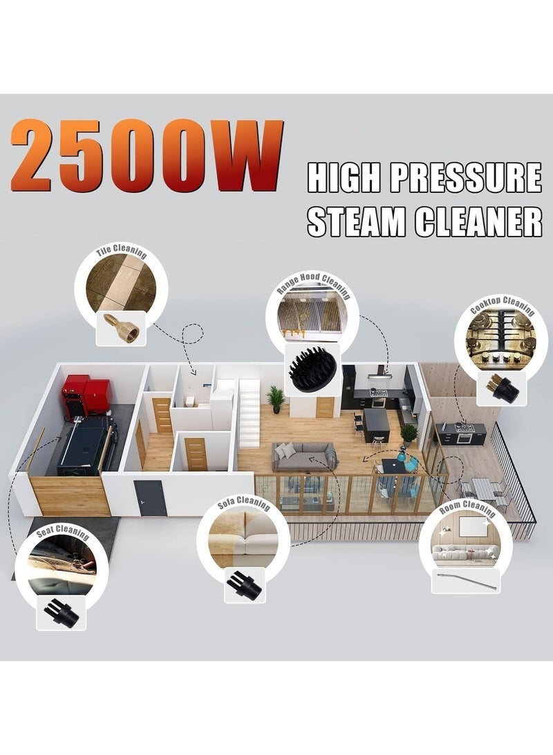 عربست جهاز تنظيف بالبخار محمول - منظف بخار عالي الضغط 3 بار مع مكنسة بخار 6 فراشي: تنظيف المطبخ/السيارات/الحمامات ببخار 105°℃ (1.3 لتر، 2500W) - Image 3
