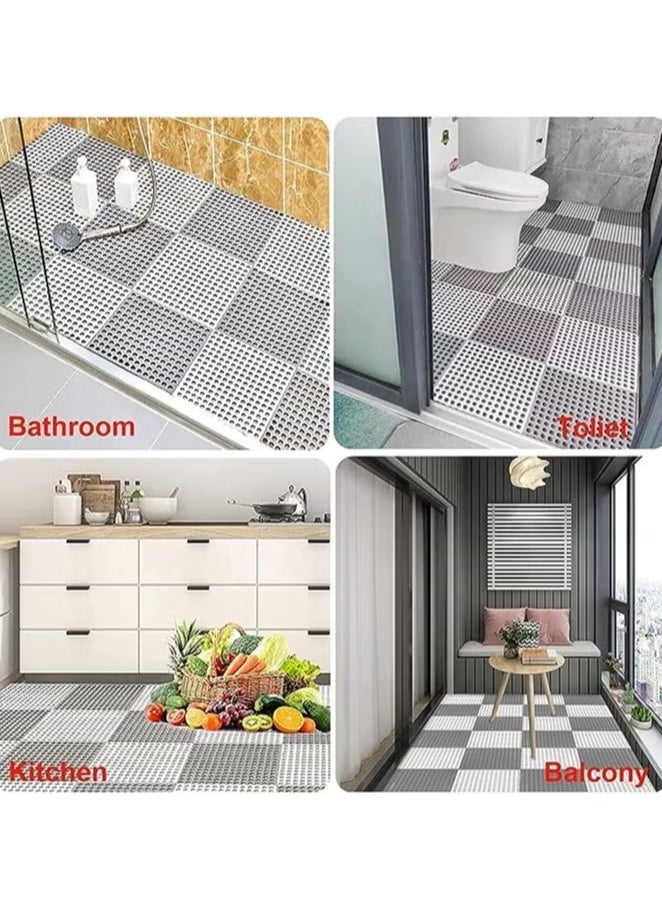 Haidue - 20 Pcs PVC Bath Mat Non Slip Shower Mat Bathroom Mats Bathroom Rugs Interlocking Soft Floor Mats PVC Floor Mat With Drain Holes For Home Kitchen Bathroom Shower Pool Balcony (10Pcs Gray+10Pcs White) - Image 1
