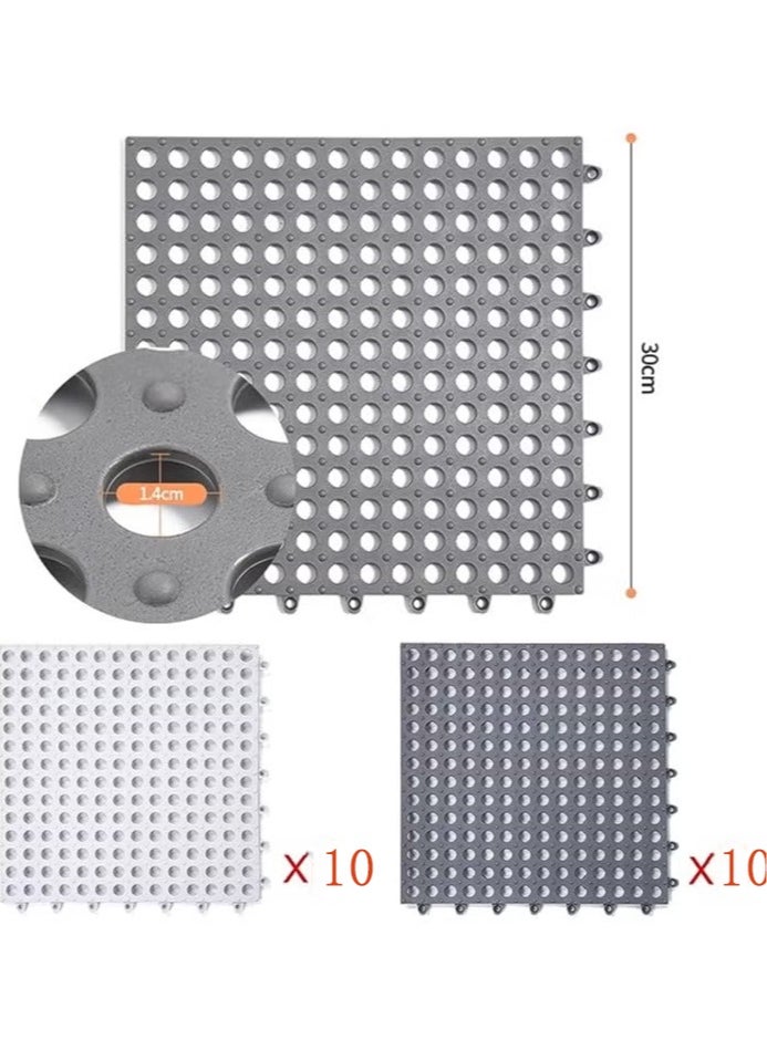 Haidue - 20 Pcs PVC Bath Mat Non Slip Shower Mat Bathroom Mats Bathroom Rugs Interlocking Soft Floor Mats PVC Floor Mat With Drain Holes For Home Kitchen Bathroom Shower Pool Balcony (10Pcs Gray+10Pcs White) - Image 1