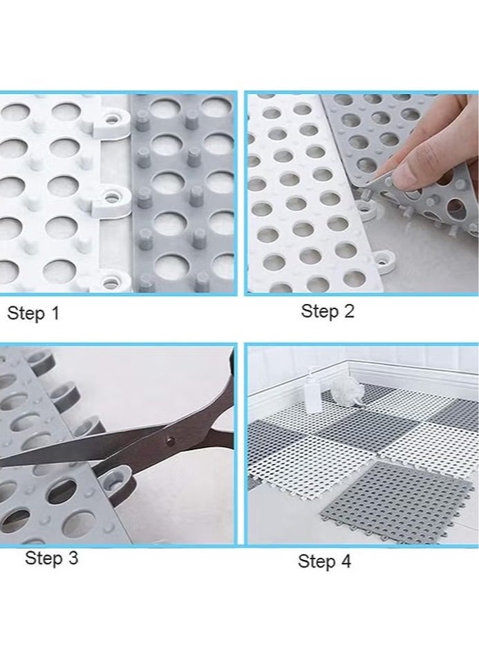 Haidue - 20 Pcs PVC Bath Mat Non Slip Shower Mat Bathroom Mats Bathroom Rugs Interlocking Soft Floor Mats PVC Floor Mat With Drain Holes For Home Kitchen Bathroom Shower Pool Balcony (10Pcs Gray+10Pcs White) - Image 1