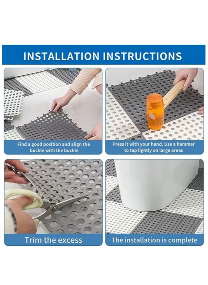 Haidue - 20 Pcs PVC Bath Mat Non Slip Shower Mat Bathroom Mats Bathroom Rugs Interlocking Soft Floor Mats PVC Floor Mat With Drain Holes For Home Kitchen Bathroom Shower Pool Balcony (10Pcs Gray+10Pcs White) - Image 1
